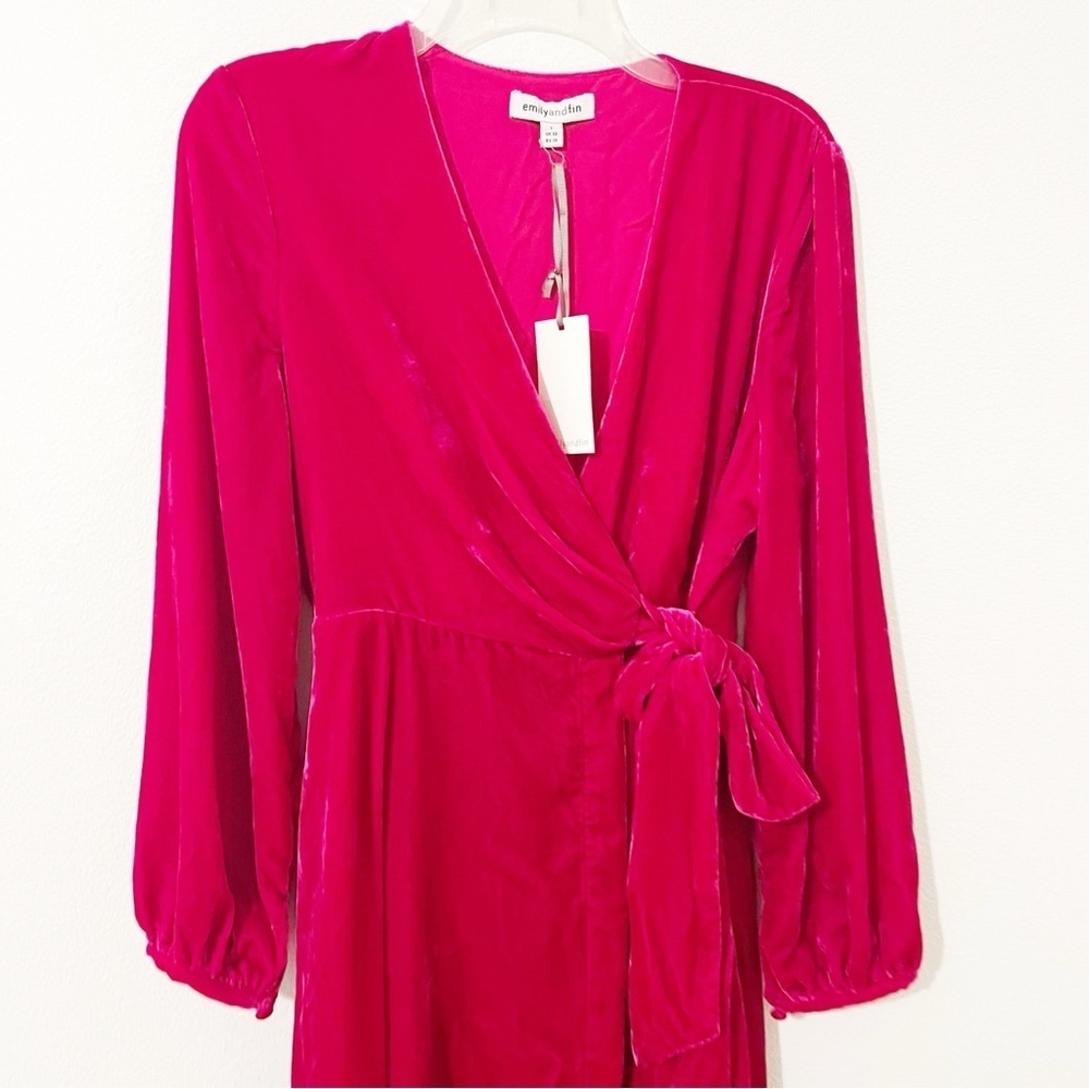 Emilyandfin Luna Wrap Dress Fuchsia Velvet Pink Midi Small S Nwt — image 4 of 8